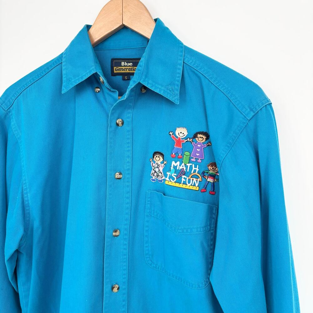 Math is Fun Turquoise 100% Cotton Vintage Teacher Button-Down Shirt Size S